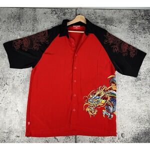 Jnco Jeans Men's Red Dragon Shirt Size‎ Medium Button Down Short Sleeve XL